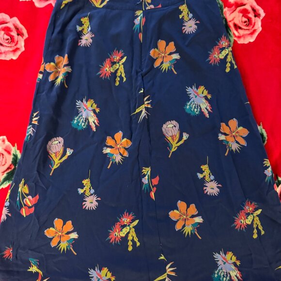 Madewell Silk Atrium Midi Skirt Bird of Paradise Floral Blue Size 10 - Picture 11 of 14
